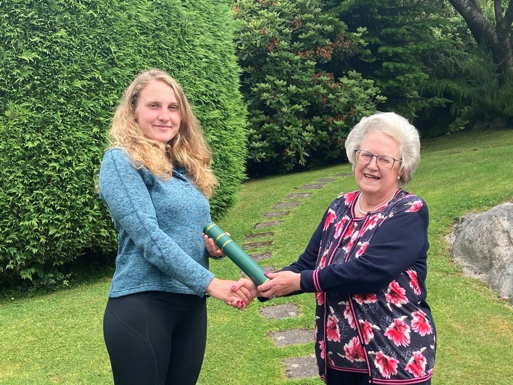 CFDumfries's tweet photo. The Terry Prize is an award funded by a bequest made by the late Dr Anne Terry in memory of her late husband, Professor Roland Terry. The 2021 winners are Alice Parker,  seen with Vice-Convenor, Evelyn Hastings and Melanie Decker, seen with Foundation Convenor, Andrew Walls. https://t.co/sH7RSCS7IX