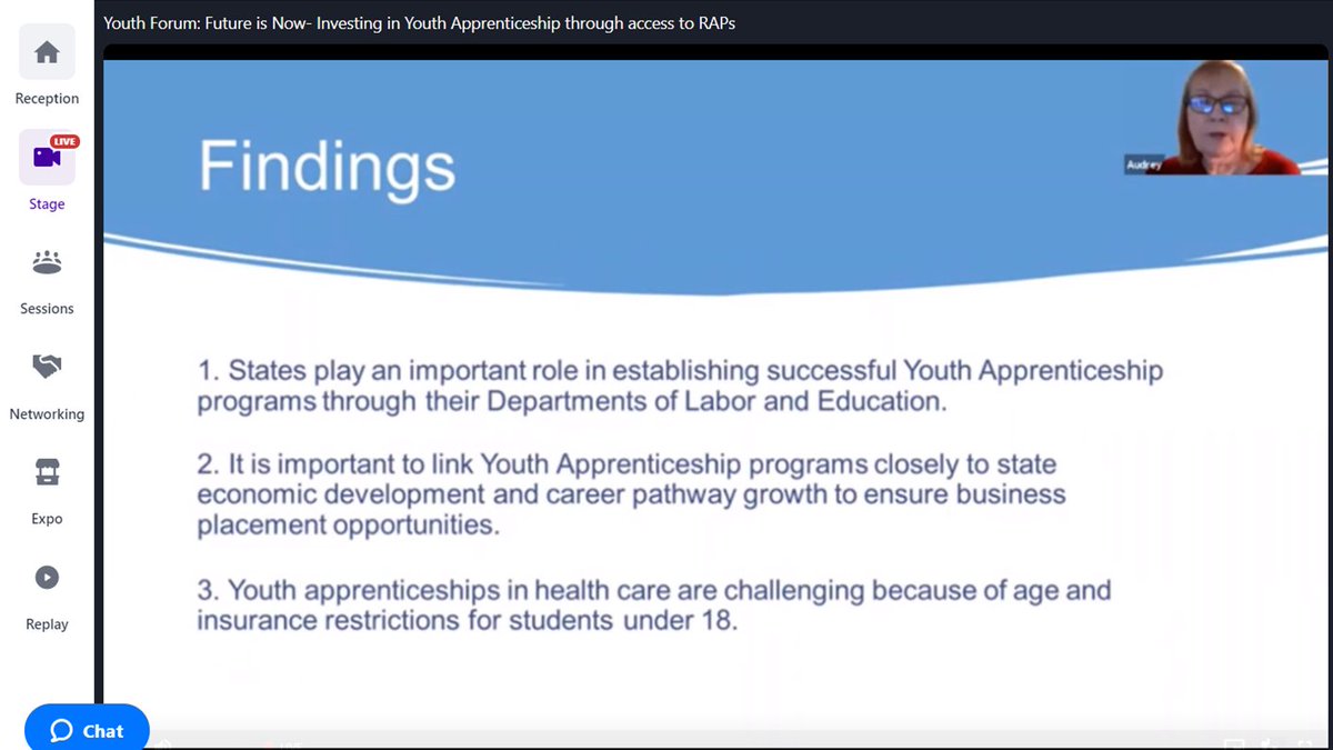 netAmericaCorp's tweet photo. Dr. Audrey Theis  discussing now live on #AppCon 2.0 the important findings in #youth #Apprenticeship 

#NAW2021 #PlanForJobs @futureishealth  @ASHLIN_News  #WIN #FIH #Trending https://t.co/KL74xjaFAU