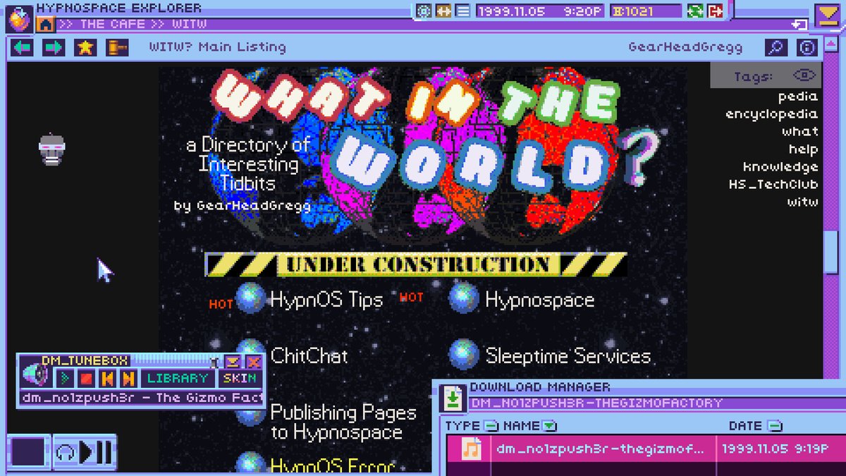 MidnightHiFi's tweet photo. I still need someone to geek out with me over Hypnospace Outlaw 🤓

#HypnOS #Coolpunk #ChillItRight #90s #Parody #Gaming #Nostalgia #Retro #Geocities @Tendershoot_ @nomorerobotshq https://t.co/HjS2fbspi2
