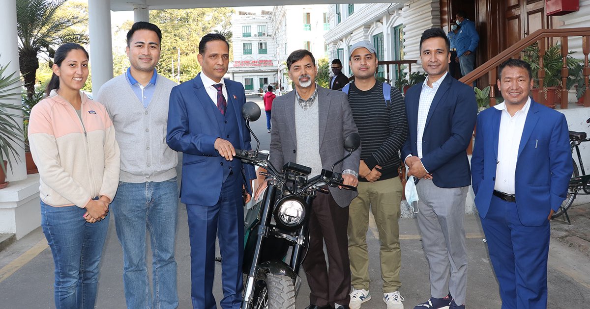 madhumarasini's tweet photo. Had a wonderful test ride of Nepal made electric motorbike YATRI @mofnepal. Kudos to Ashim Pandey &amp; team for this climate friendly innovation! It couldn’t be more timely when the country is committed for Green dev. @COP26 ! We’ll  promote such domestic enterprises @JSPrabhakar https://t.co/no83SDeBII