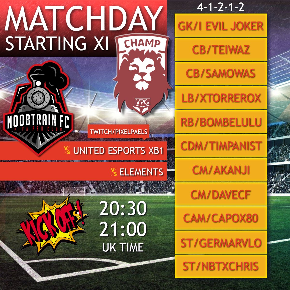 Matchday!😎🚂
<a href="/VPGEurope/">Virtual Pro Gaming | Europe</a> 
<a href="/OfficialVPG/">Virtual Pro Gaming</a> 
<a href="/UnitedeSports7/">United eSports</a> 
@VpgElements 
@twitch.tv/pixelpaels

have a nice Matchday 😎✌🏻🚂