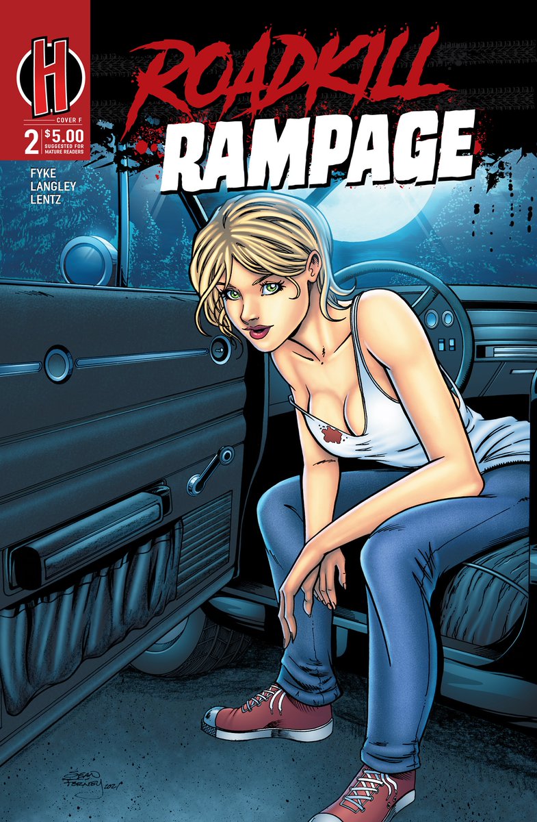 hazzum_prod's tweet photo. Limited Edition Variant Cover by @SeanForneyArt.  Still time to get your copy before Roadkill Rampage speeds away! https://t.co/R4GUJ5aWWk 

Tess is alone in the forest with the evil following her now. What is up with these animals?  

#horrorcomic #hotgirl #evilanimals https://t.co/tQVDgsx2TE