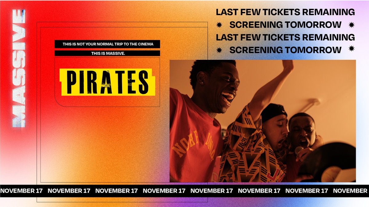 massivecinema's tweet photo. Ready to throw it back to NYE 1999? 

Sold out in Stratford, Wandsworth and Bristol, but tickets still going for tomorrow's previews of @REGYATES' PIRATES.

Come through 👉 https://t.co/XcZCaMGMpB https://t.co/7n11CvQJ6J
