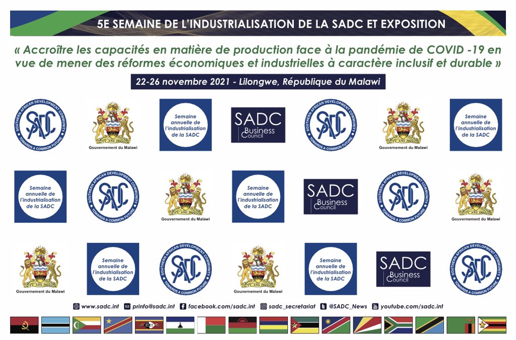 johansein's tweet photo. Join us for the 5th annual SADC Industrialisation Week from 22-26 Nov 2021 at @BICC,Lilongwe @SADC_News @SAYoF_SADC @SASDGHub @CouncilSadc @SADCBIGCampaign @SADCBanking @diplomatic_the https://t.co/acdwZOMdP0