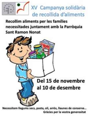 FEPSantRamon's tweet photo. La XV Campanya de Recollida d'aliments, d'enguany començarà el pròxim dilluns 15 de novembre i finalitzarà el 10 de desembre, ambdós inclosos. Necessitem aliments bàsics amb llarga caducitat.
#SRNDAC #aprendreambsentit #lescolaquevolem https://t.co/oD8ZGukbyl