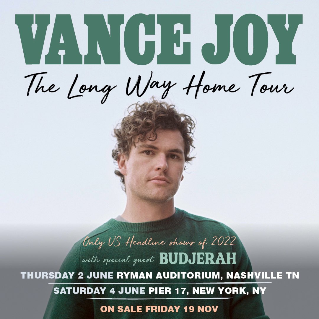 vancejoy's tweet photo. Stoked to announce two special headline shows in the US next year. Join me and the band in 2022 in Nashville at the @theryman or New York at @Pier17NY next June. These are my only headline shows in 2022 in the USA🙏 https://t.co/lbqJPzFlpE https://t.co/U729iVuUm8