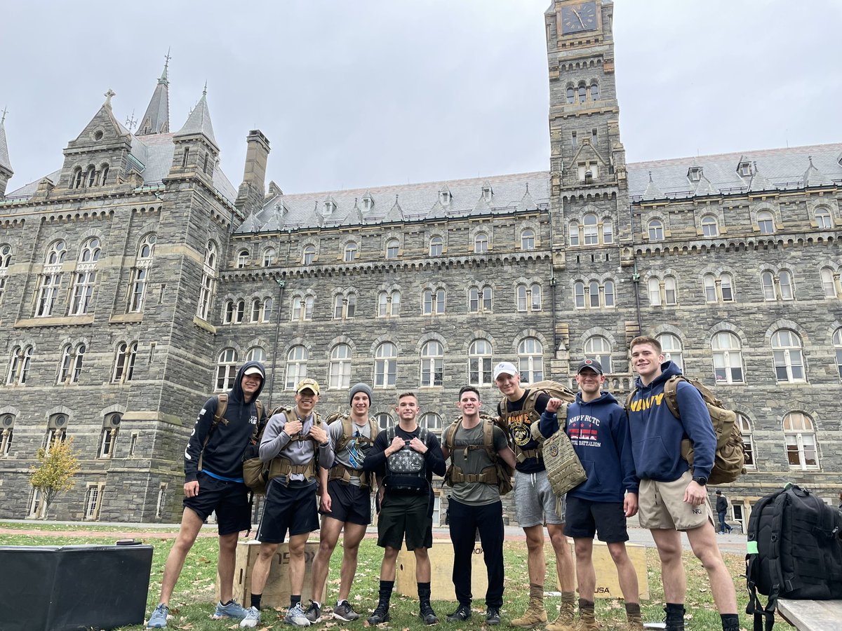 GeorgetownSVA's tweet photo. GUSVA “teamed up” with our Capital Battalion NROTC to help fundraiser for veteran mental health by doing the Chad 1000x hero WOD (1000 step ups with rucksack). “We” (the midn did all the step ups) raised over $1500!

#veteransforothers @studentvets https://t.co/Is1QV6I5i8