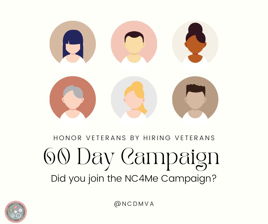 NCDMVA's tweet photo. Now that the 60-Day NC4Me campaign has come to an end, we want to remind you that veterans need jobs every month and not just during these 60 days. Let's make hiring vets a priority each month of the year. #HireAVet #HireVeterans #NC4ME https://t.co/UaH6kzVQ8Y
