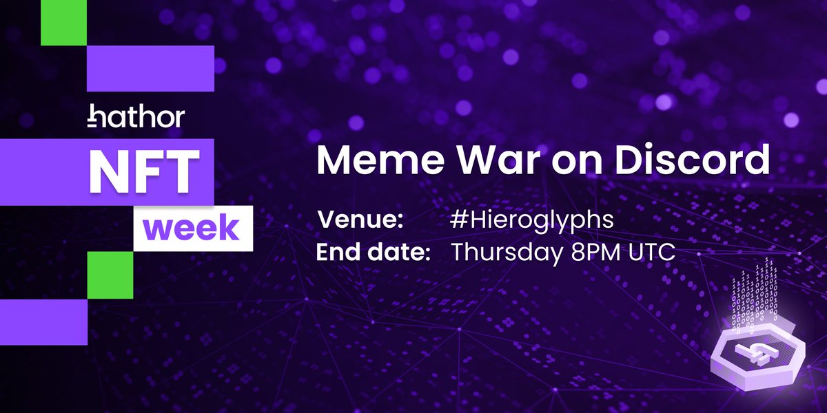 HathorNetwork's tweet photo. Hathor Theme Week #1 - NFT's 🎨

Day #2 - Competition 🥁

Meme War on Discord ⚔️

Participate in # Hieroglyphs ⬇
https://t.co/8sZQ9Mnzhl

#BlockchainMadeEasy
#HathorThemeWeek
#BuildOnHathor
#NFT #NFTs $HTR https://t.co/qXPGPryC0g