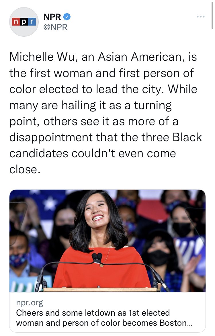 Imagine if we got a headline and tweet like this every time a person of a certain demographic got elected over Black candidates?