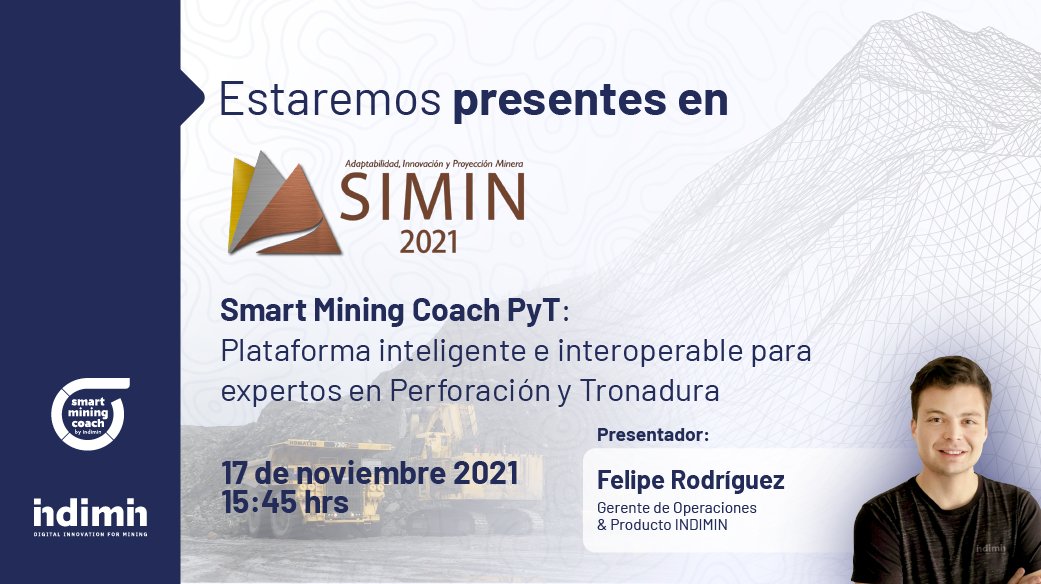 Mañana estaremos presentes en la sección "Desafíos Tecnológicos e Innovación Tecnológica" de <a href="/siminusach/">SIMIN - Simposium de Ingeniería en Minas</a>, encuentro que reúne a importantes actores de la minería nacional e internacional 👷🏻‍♂️👷🏻‍♀️ 
Inscripciones disponibles en simin.cl/inscripcion/ ¡Te esperamos!