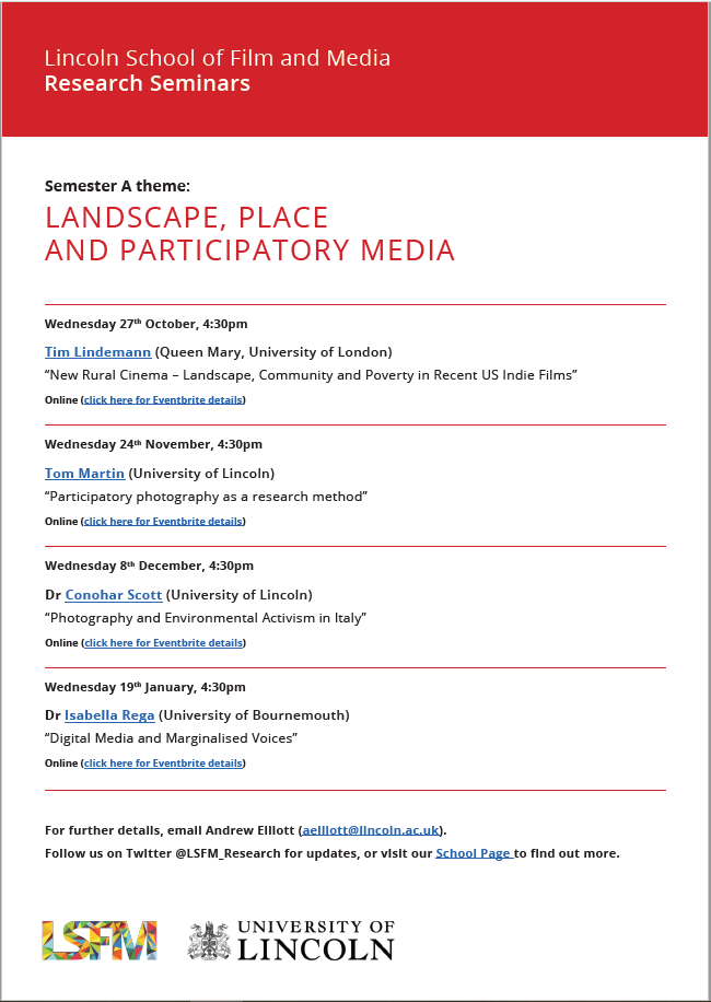 lsfm_research's tweet photo. Next Wednesday (24th Nov) we're looking forward to Tom Martin talking about participatory photography, practice as research as part of our Landscape, Place and Participatory Media seminar series. All welcome (bookings through Eventbrite: https://t.co/jwTxVaBBFx) https://t.co/RUXee1fWzV