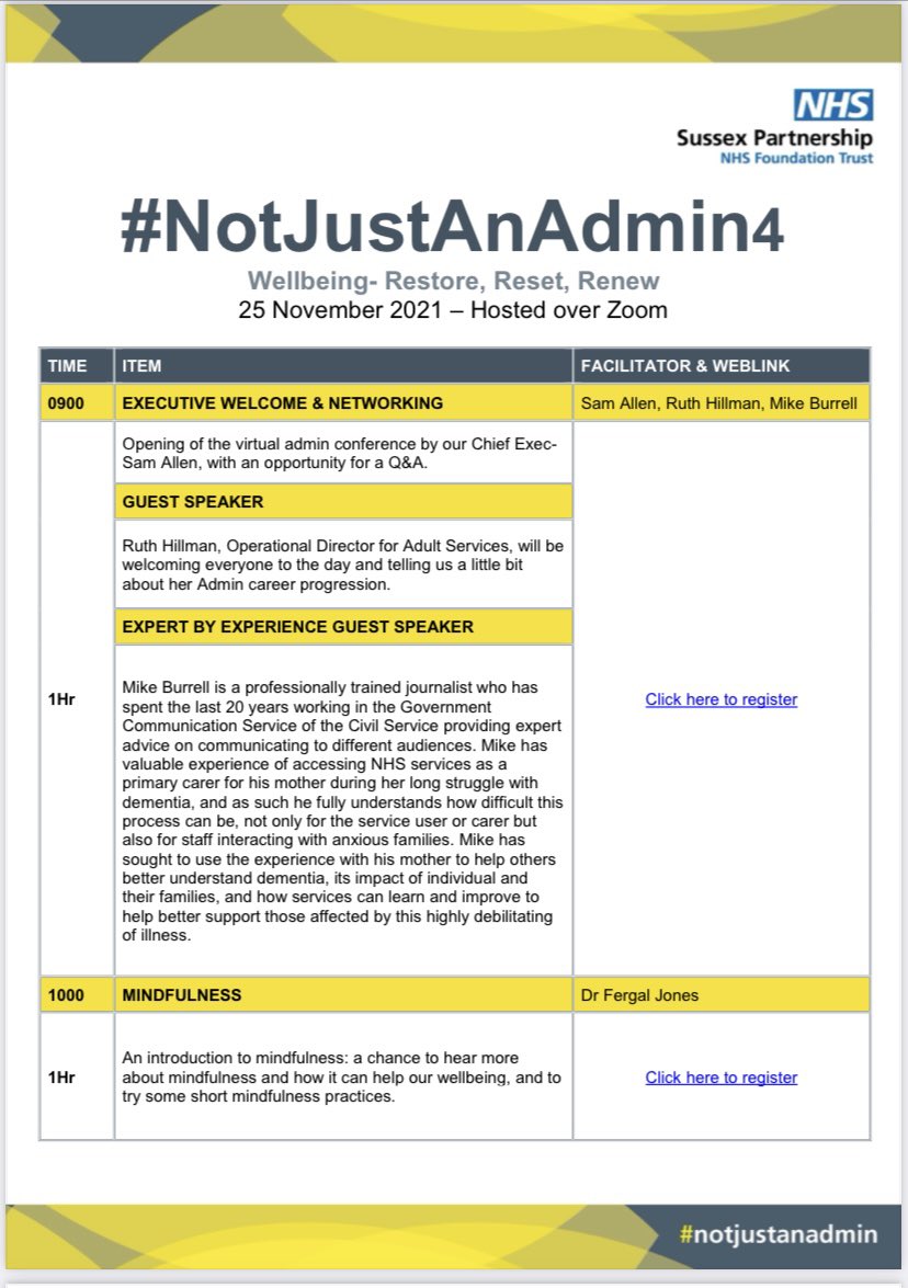 SPFTAdmin's tweet image. Really pleased to announce the that the 4th @withoutstigma #Notjustanadmin conference will take place on 25 November. For the second year this will be held over @Zoom. For more information and to book onto a workshop please visit SUSI