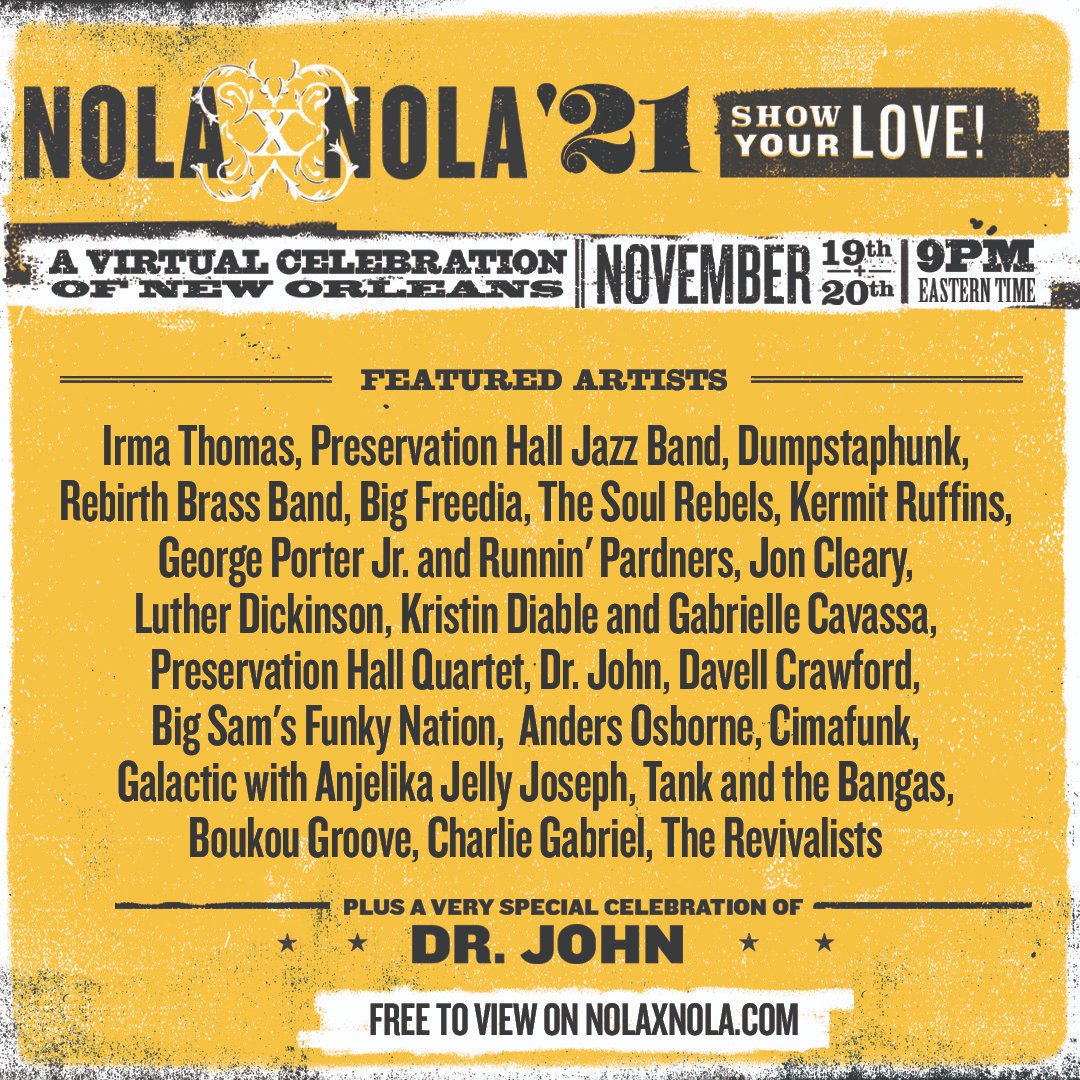 In support of the upcoming <a href="/NolaXNola/">NOLAxNOLA</a> 2021 “Show Your Love! A Virtual Celebration of New Orleans" streaming from Nov. 19th - Nov. 20th 9PM ET, we’re giving a lucky fan 2 “Golden Tickets” to each Midnight Preserves concert at <a href="/PresHall/">Preservation Hall</a> during <a href="/jazzfest/">New Orleans JazzFest</a> ‘22 🥳