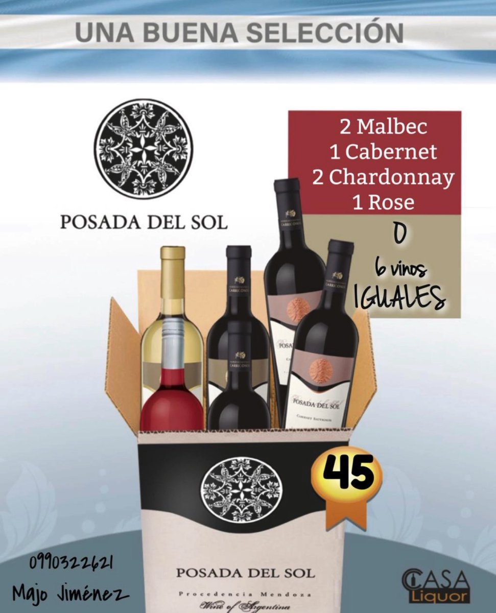 No saben lo que es vivir sin trabajo fijo y con todoooos los gastos de una familia … Porfas ayúdenme compartiendo esto! 🙏 6 vinos iguales o diferentes x 45 dsd ! Envíos a domicilio a nivel nacional 

También tenemos regalos corporativos !
Info 0990322621

RT <a href="/CarlosVictorM/">Carlos V. Morales</a>
