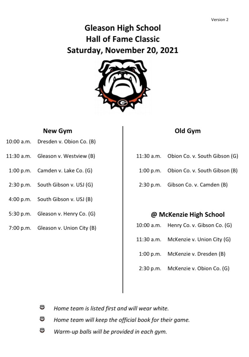 Here is the schedule for the games being hosted at McKenzie and Gleason this Saturday. Should be a great day to catch some local hoops action! <a href="/mckBANNER/">McKenzie Banner</a> <a href="/TheCoachWilkins/">Mitch Wilkins</a> @MckRebelHOOPS <a href="/GleasonGBB/">Gleason Lady Bulldogs</a> <a href="/JSWriterMichael/">Michael Odom</a> <a href="/coachembreySGC/">catie</a> <a href="/Russ88Franchise/">Russ Barker</a> <a href="/USJGirlsBBall/">USJ Girls Basketball</a> <a href="/ucgoldentornado/">Union City Golden Tornadoes</a>