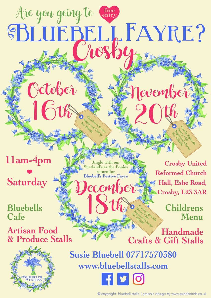 Looking forward to taking part in @Bluebell_stalls  #Crosby Fayre this Saturday. Always really enjoy this event. It's free to visit and has lots of different stalls selling handmade crafts, gifts, artisan food and produce. Hope to see you there! @CrosbyBubble  @CrosbyVillage