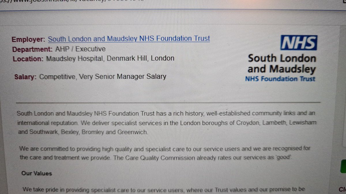 Steve Tolan (@tolanahp) on Twitter photo Check out this senior leadership opportunity <a href="/MaudsleyNHS/">NHS Maudsley</a> - Director of Therapies (VSM & board) jobs.nhs.uk/xi/vacancy/916…
Details of eventbrite virtual 'open hour' for role to follow. Check out this senior leadership opportunity <a href="/MaudsleyNHS/">NHS Maudsley</a> - Director of Therapies (VSM & board) jobs.nhs.uk/xi/vacancy/916…
Details of eventbrite virtual 'open hour' for role to follow.