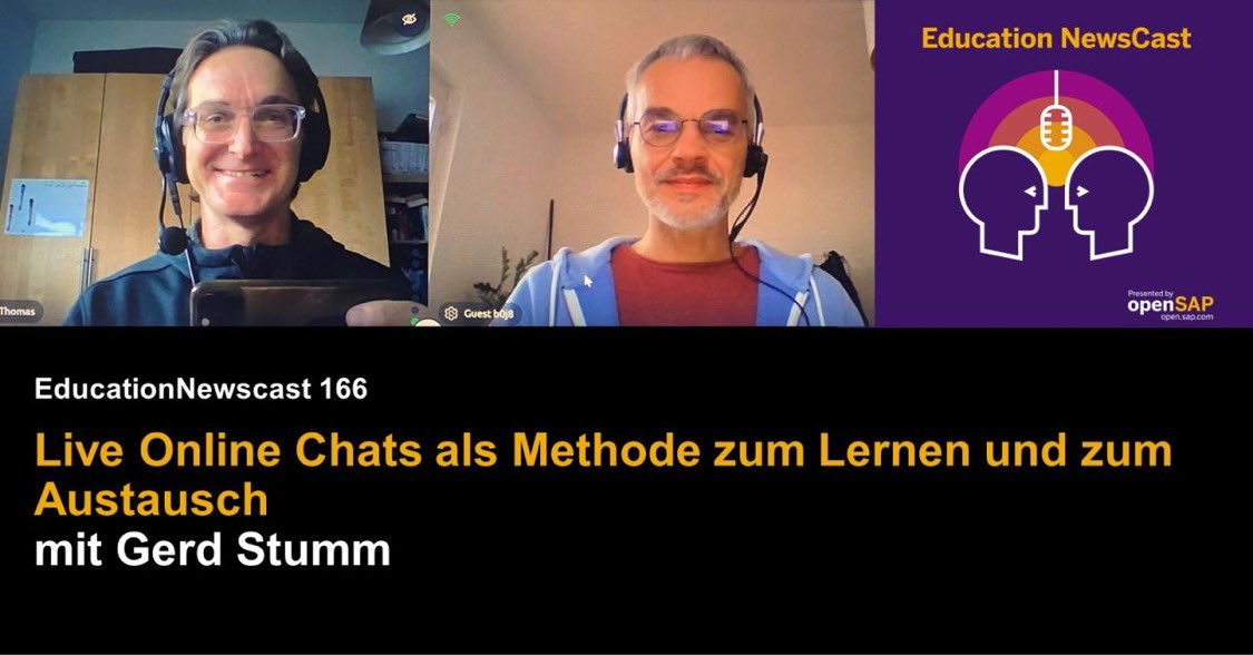 ThomasJenewein's tweet photo. Live Online Chats als Methode zum Lernen & zum Austausch mit @StummGerd
🎧 openSAP https://t.co/HdaonuQnnZ
🎧 Apple https://t.co/wrqekyhT89
🎧 Spotify https://t.co/vMaRaODSKK
🎧 Google https://t.co/EDLPGvlgTg #clchatde #edchat 👇🏼 https://t.co/iYqi9HIThZ