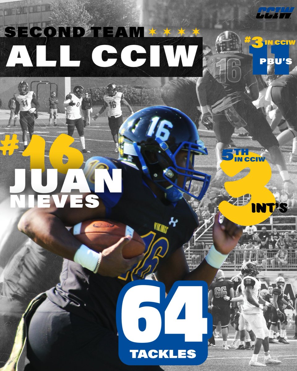 NPUFootball's tweet photo. 3 Vikings were named to the CCIW All-Conference Teams today! AJ Harris was added to the First Team, Jason Adkinson and Juan Nieves were each named to the Second Team!
#TheRightWay https://t.co/pyCT9lfxJx