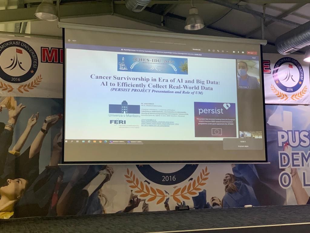 PERSIST_H2020's tweet photo. Umut A. participated on the ICHES-IDU 2021. He presented the #sensingnetwork to capture real-world #data, developed by @DsplabFeriUm, University of Maribor to support #cancersurvivors and the impact of PERSIST H2020 towards improving #qualityoflife in value based #healthcare 💡 https://t.co/0pJDvYBYLq