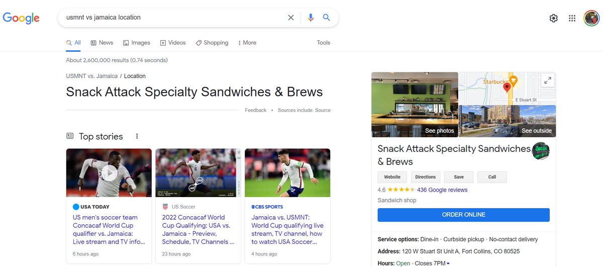 SnivelyEvan's tweet photo. When @Google pulls info from Facebook (@Meta) posts, you get free publicity! #USMNT #WCQ https://t.co/1PX6VjPZ2p
