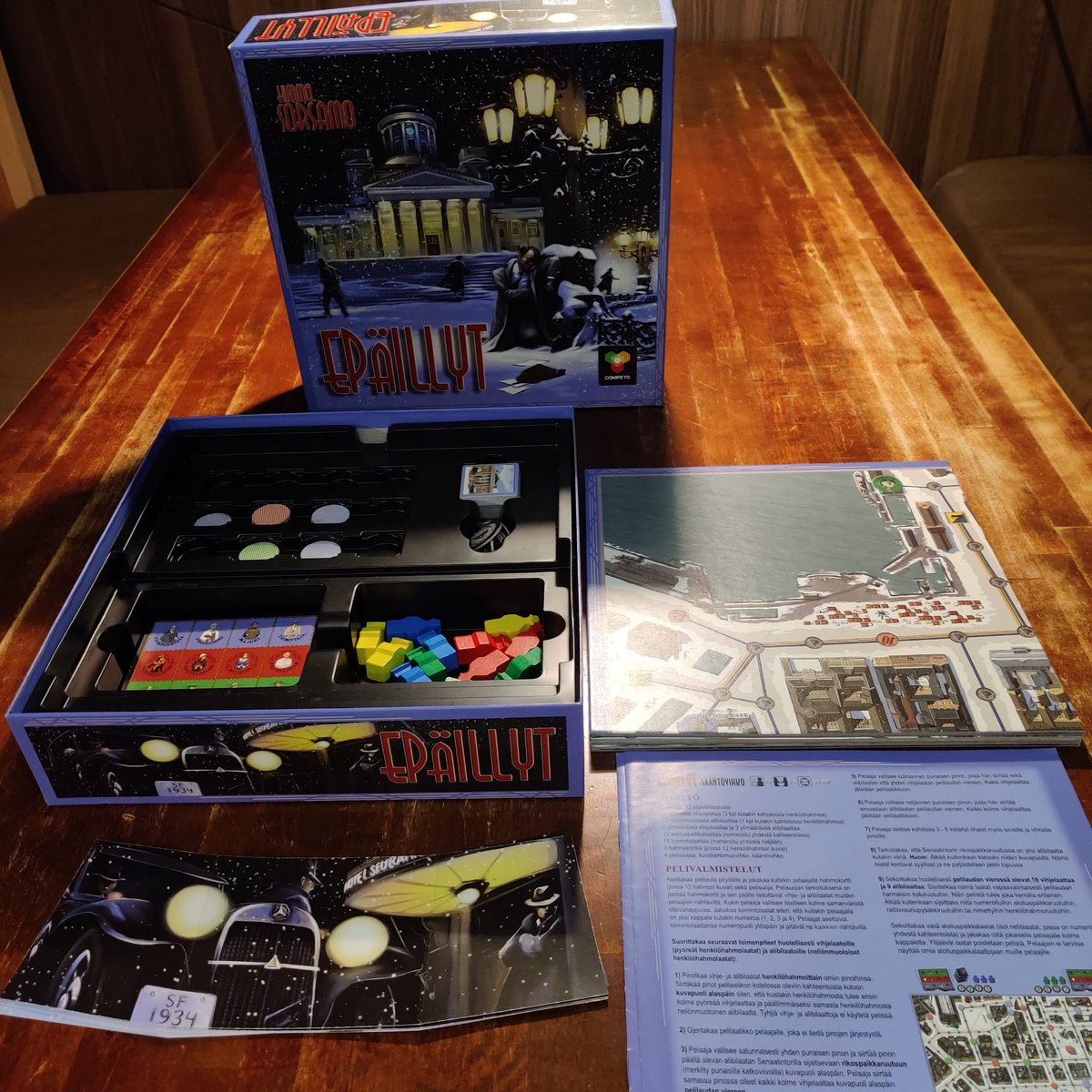 CafeBoardgameFI's tweet photo. This time the game of the week is a Finnish-language board game Epäillyt ('The Suspects'). The game was published in 2009 and depicts Helsinki in the 1930's. Who will solve the murder of businessman Edvard Falk? 

#1930s #boardgame #Finnish #Helsinki https://t.co/ru2tJvLfB3