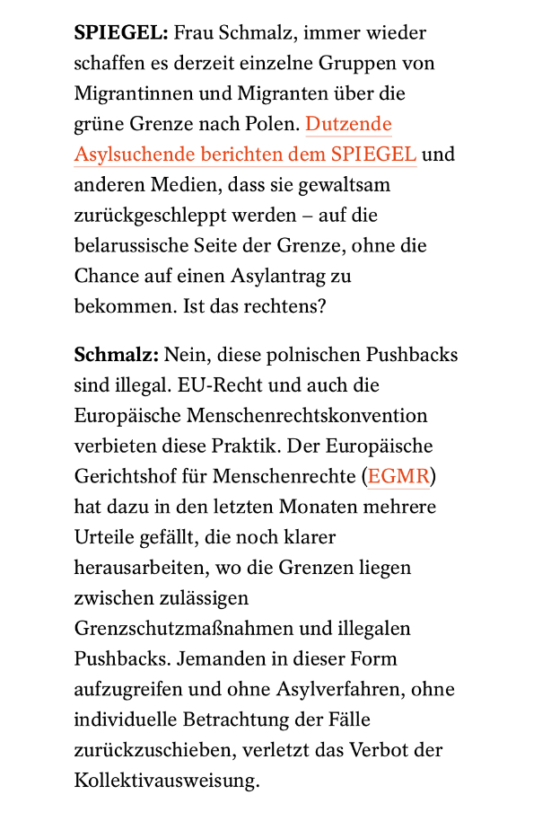 "Die polnischen Pushbacks sind illegal." Interview in <a href="/derspiegel/">DER SPIEGEL</a> - Danke <a href="/stluedke/">Steffen Lüdke</a> für die Fragen und für die sehr gute Berichterstattung. #BelarusBorder  
spiegel.de/ausland/polen-…