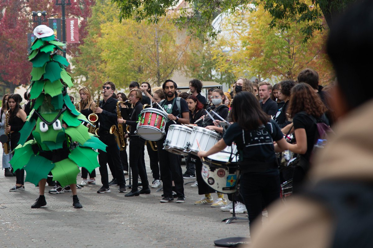 StanfordAlumni's tweet photo. Yesterday, the Band led the annual BEARial in preparation for Big Game. It started with a processional and was followed by a eulogy, lots of loud music, @DaStanfordTree and an (un?)fortunate impalement.

Nice, @lsjumb, nice. 

#BeatCal #GiveEmTheAxe #RIPOski https://t.co/x6ZAPfEEp7