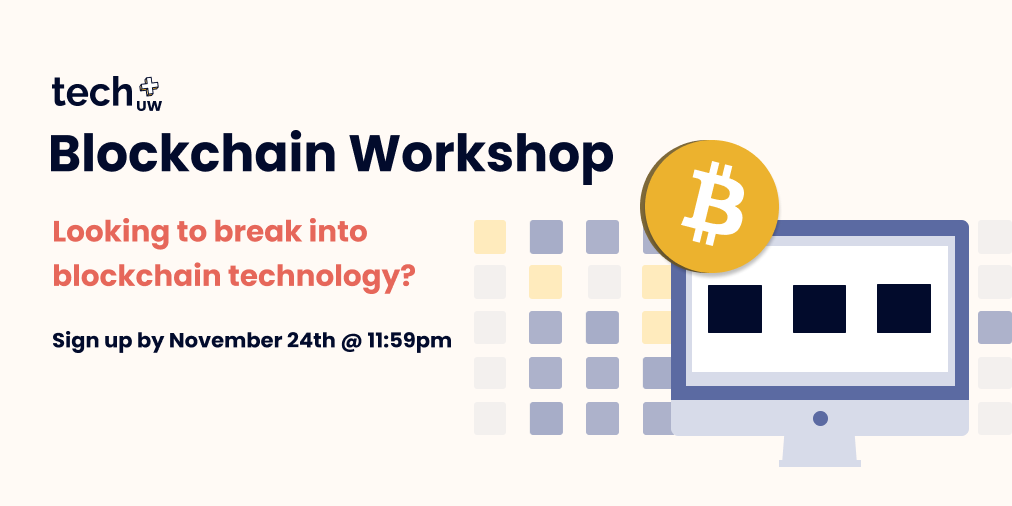 techplusuw's tweet image. 🚀Sign up for the Tech+’s Blockchain workshop with Hypotenuse Labs to gain hands-on experience on block chain technology! 
🗓️ Date: November 25, 2021 at 7PM EST 
💻 Platform: Zoom
⏰ Signup Deadline: November 24th at 11:59 PM EST
👉 Sign up link: bit.ly/techplusblockc…
