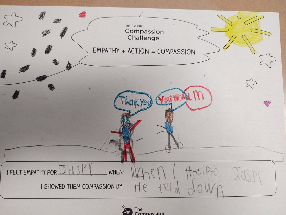 1moorekimberly's tweet image. We learned about empathy and compassion with @EVERFIK12 I love how my students care about each other. These samples are precious! #CompassionChallenge #SeeCareDo
