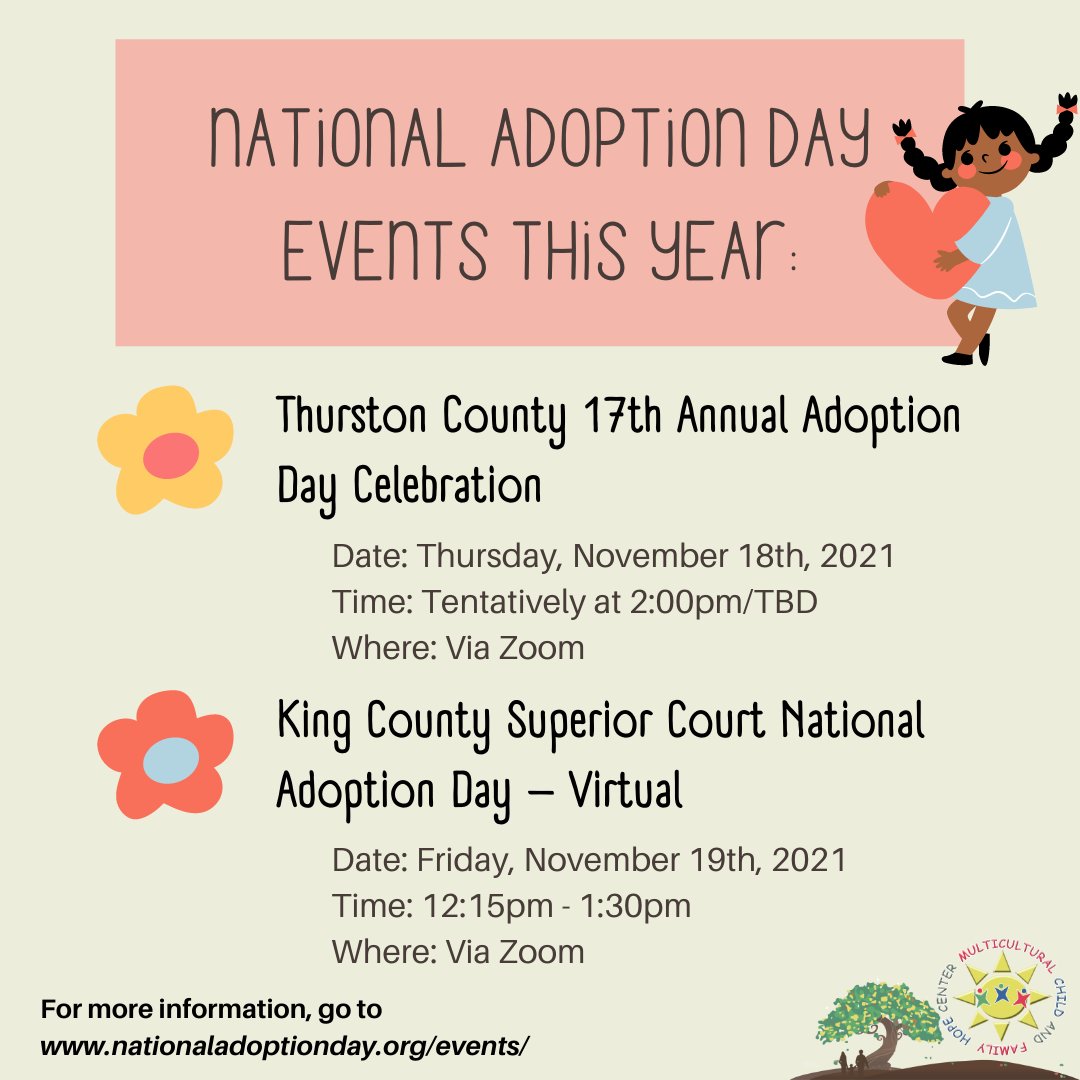 National Adoption Day will be this Saturday on the 20th! This day is to raise awareness for the thousands of children waiting to be adopted. Go through our post to see some facts and events happening this year! #Tacoma #nationaladoptionday