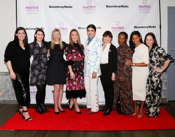 NYWICI's tweet photo. NYWICI President @DusteeJenkins, Immediate Past President @IAMASHLEYMILES, President-Elect, @ByGeorgiaGal &amp; Beth Feldman on the Matrix #RedCarpet with a few of NYWICI's board members. #nywicimatrix21 https://t.co/FzOTm8srx6
