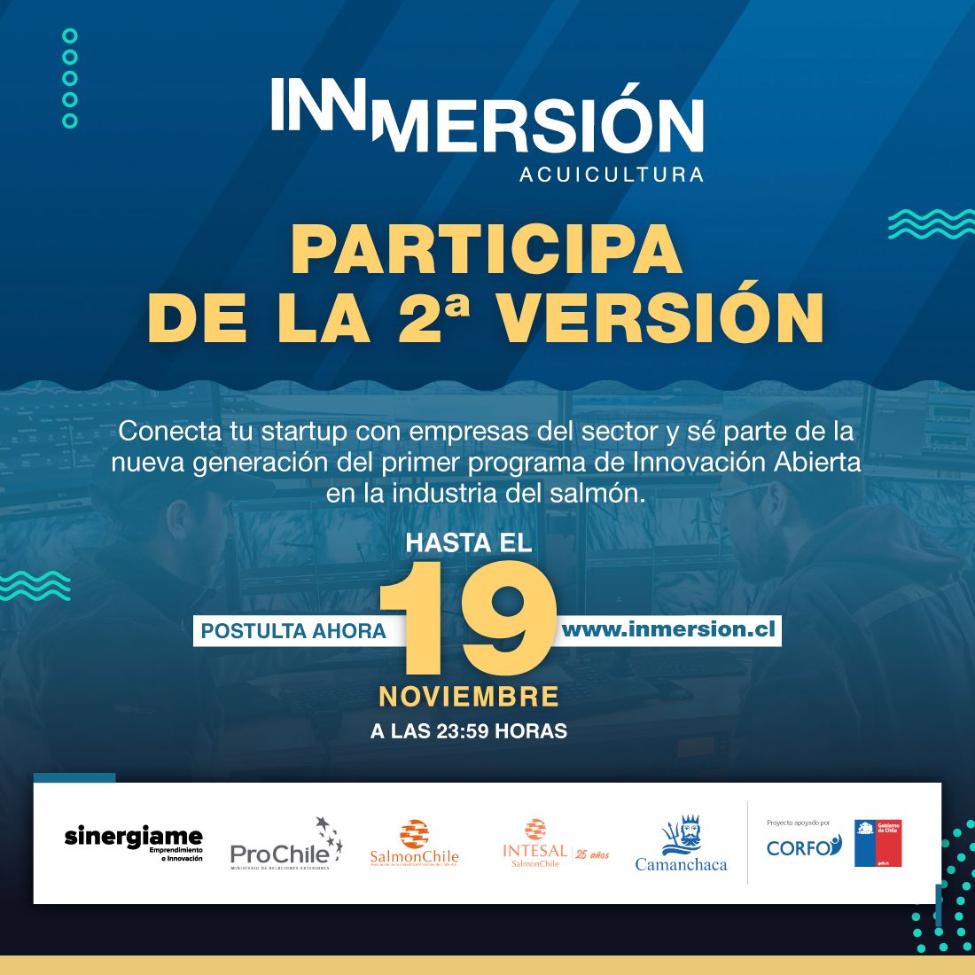 endeavorchile's tweet image. Participa en el webinar “Conexión de startup-empresa en la cadena de valor del salmón” donde se profundizará en el sector del salmón y se conocerán los detalles del programa inmersión acuicultura 2021.

Inscríbete aquí 👉🏼 inmersion.cl