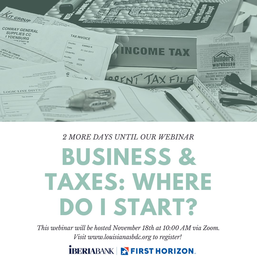 LSBDCUL's tweet photo. 💻The LSBDC at UL Lafayette is hosting a Business &amp; Taxes webinar on Thursday, November 18th at 10:00 AM. ⏰

👨‍💻👨‍💼Our CARES Act consultant, Ed Dauphin, will be hosting the webinar. Click the link below to join him!
https://t.co/WaXmDaszru https://t.co/XItxdBcFVQ