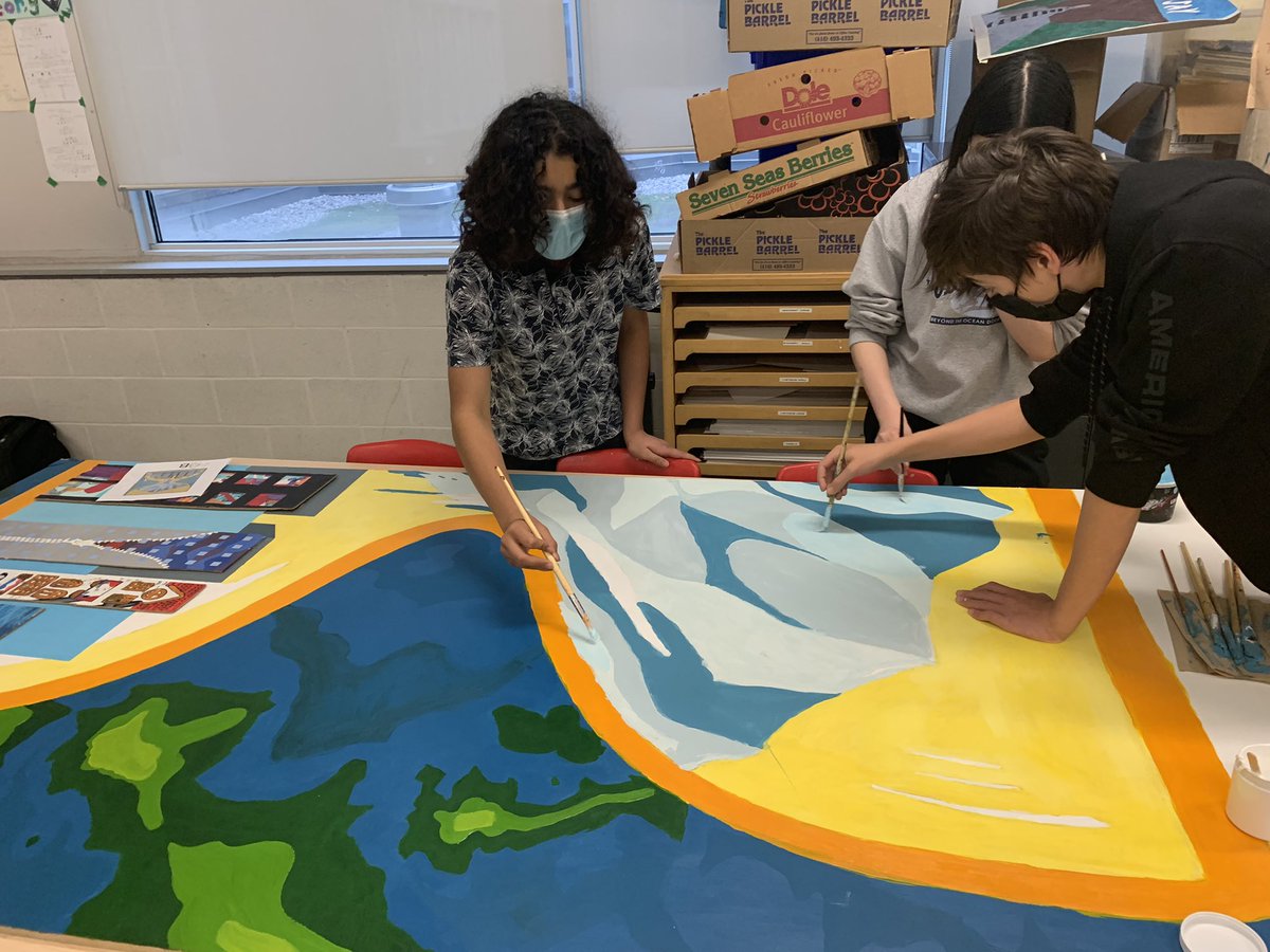 trish_boon's tweet photo. Art council finishing our climate change mural and preparing an installation for the school’s first ever piece to recognize the red dress project. https://t.co/OZIpX1exvJ