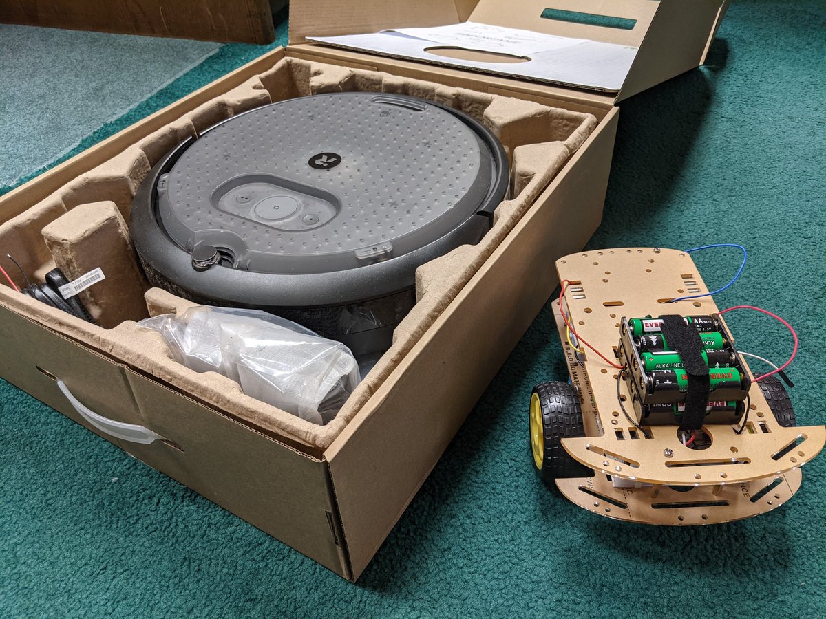 HackHadabot's tweet photo. Xmas came early! Looking fwd to powering up the @iRobotEducation Create 3 and running some @OpenRoboticsOrg #ros2 @HackHadabot curriculum exercises on it. Anything specific you'd like to see the Create 3 do? https://t.co/qofi5KjQST
