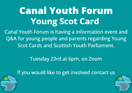 We are hosting a information event and Q&amp;A for young people and parents regarding young Scots card and the Scottish Youth Parliament elections

We are proud to represent young people within the Canal ward and if you know of any young person who would like to attend contact us.