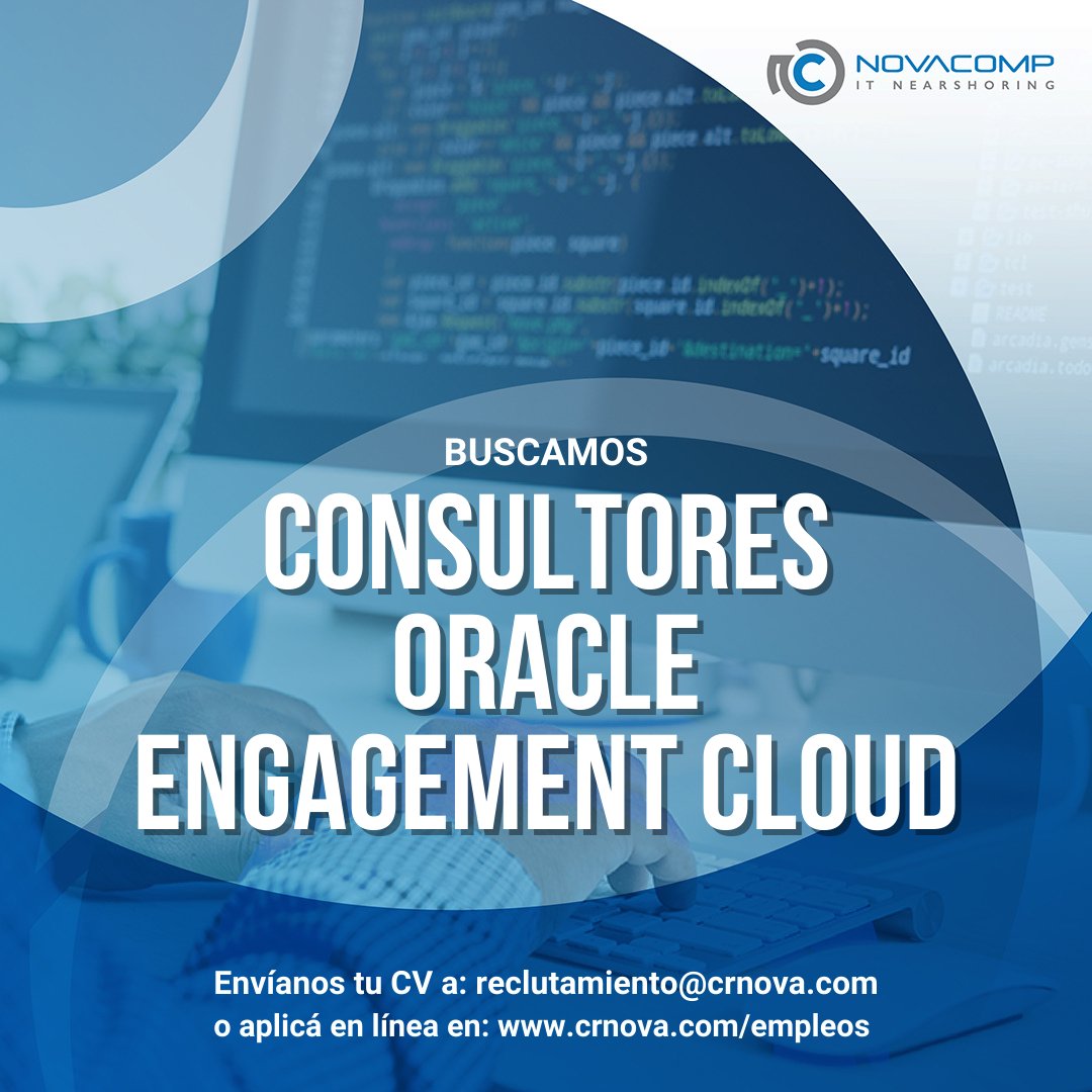 Novacomp's tweet photo. ¡En Novacomp estamos buscando Consultores Oracle Engagement Cloud) para ser parte de un gran equipo! 🙌
▶ Requisitos, beneficios y cómo aplicar aquí: https://t.co/USLNRaoTRr
#ITJobs #EmpleosLatam #Novacomp #Consultor #Oracle #EngagementCloud #Cloud #ReclutamientoIT https://t.co/9I2zsJZFww
