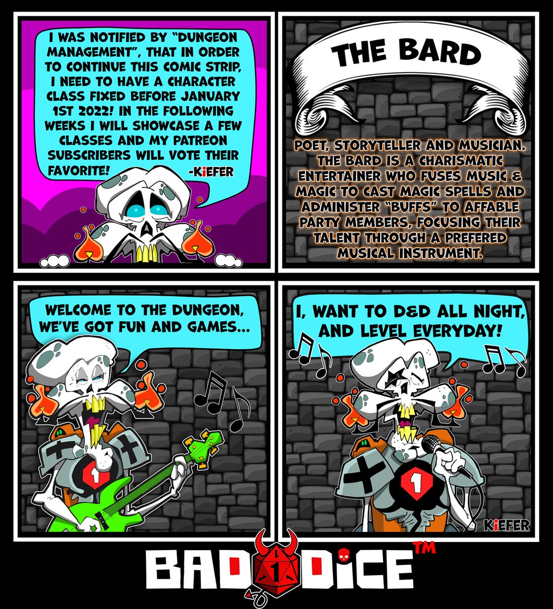 dice_bad's tweet photo. https://t.co/lx03rNmIJl Play that funky music, “Bone-Boi”! #baddice #comicstrip #cartoonist #cartoonart #digitalcomics #webtoon #illustration #drawing #humor #roleplay #dnd #funny #bard #characterclass #art #originalart https://t.co/KaJe4rMYVN