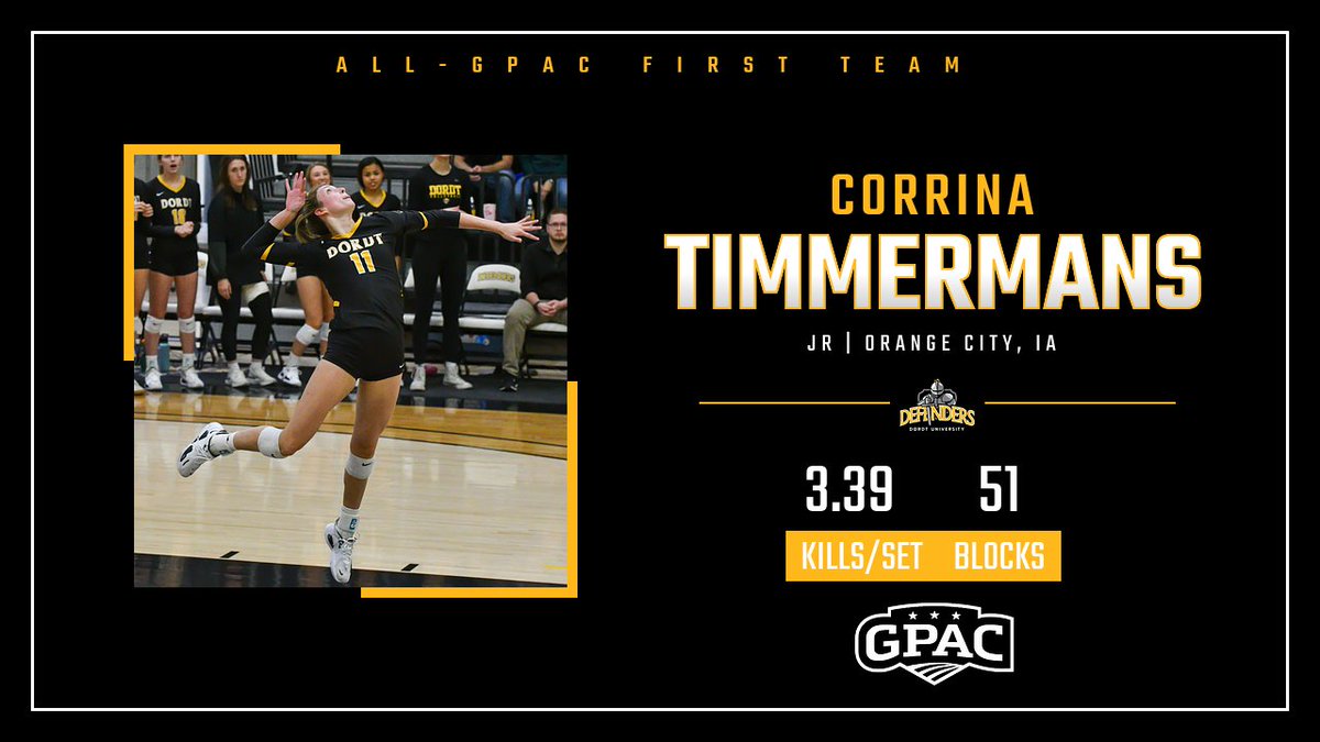 🏐 Congratulations to the First and Second Team All-GPAC selections from <a href="/DordtVolleyball/">Dordt Men's Volleyball</a>, Corrina Timmermans (First), Alli Timmermans (Second), and Jessi Franken (Second)!

gpacsports.com/d/2021-22/2021…