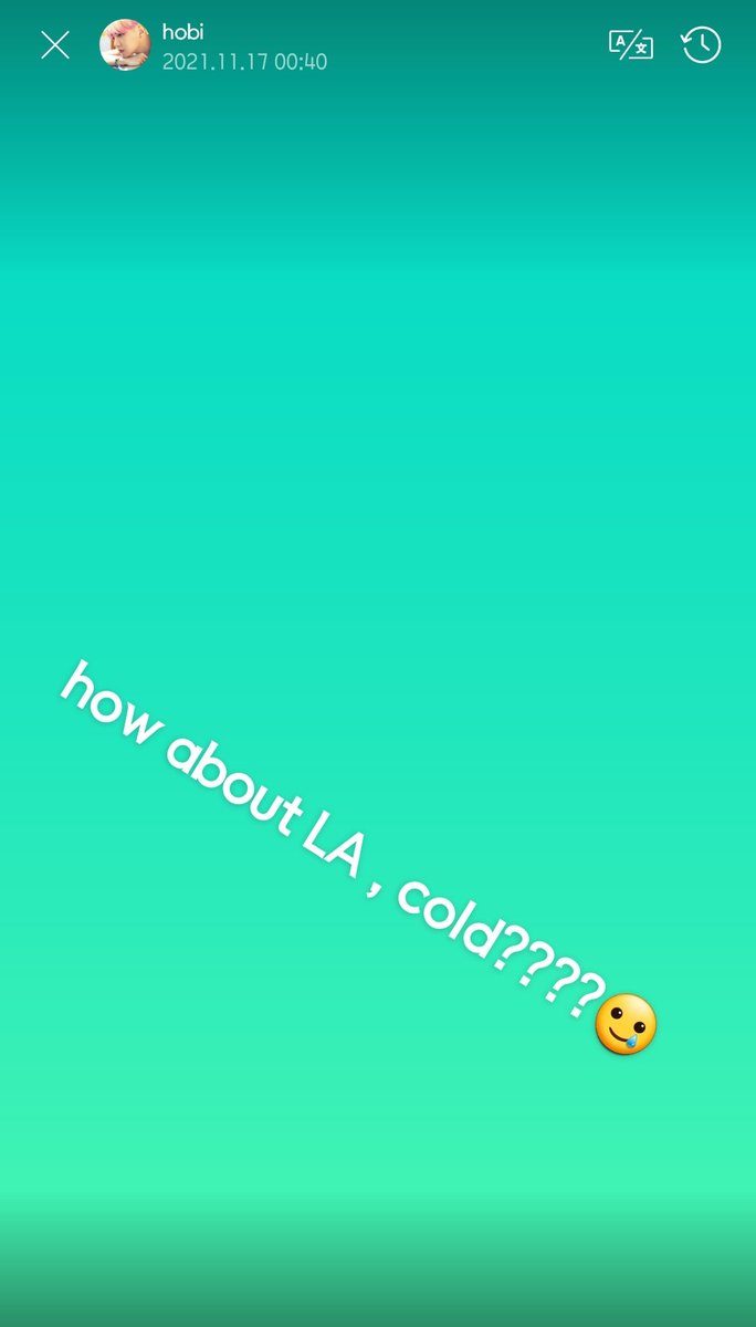 BTS Updatingโท (@afbtsf) on Twitter photo Hobi on Weverse 
how about LA, cold????๐ข Hobi on Weverse 
how about LA, cold????๐ข