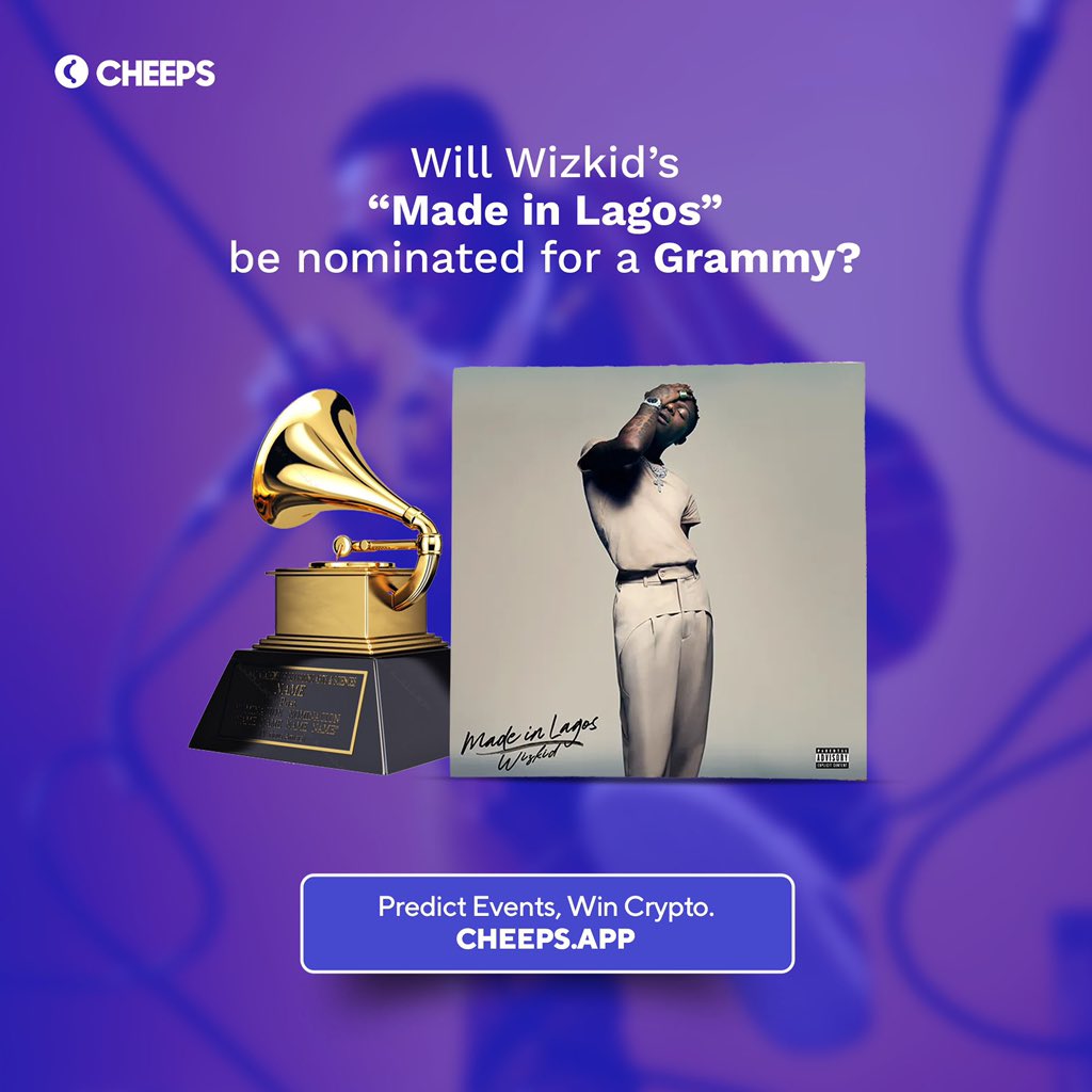 GetCheeps's tweet photo. 7 days till this year’s @RecordingAcad nominees are announced.

Will Big Wiz bag his third Grammy nomination with “Made in Lagos”?

Your guess is as good as ours🤷🏽‍♂️🤷🏾‍♀️

Predict here…https://t.co/hPb6BVZwV0 #GetCheeps https://t.co/Ll65ojeFn6