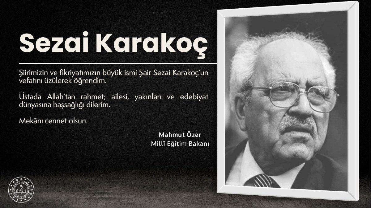 Bakan Özer'den Şair Sezai Karakoç İçin Başsağlığı Mesajı