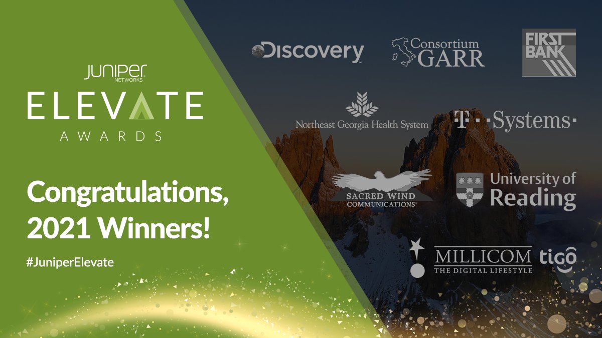 HPE_Networking's tweet photo. Drumroll, please... 🥁 We're excited to introduce the 2021 #JuniperElevate Award winners! ⭐ 👏 See how these companies are leveraging Juniper solutions to deliver exceptional user experiences. https://t.co/fnMRIEywXv https://t.co/BCFMy6feqi
