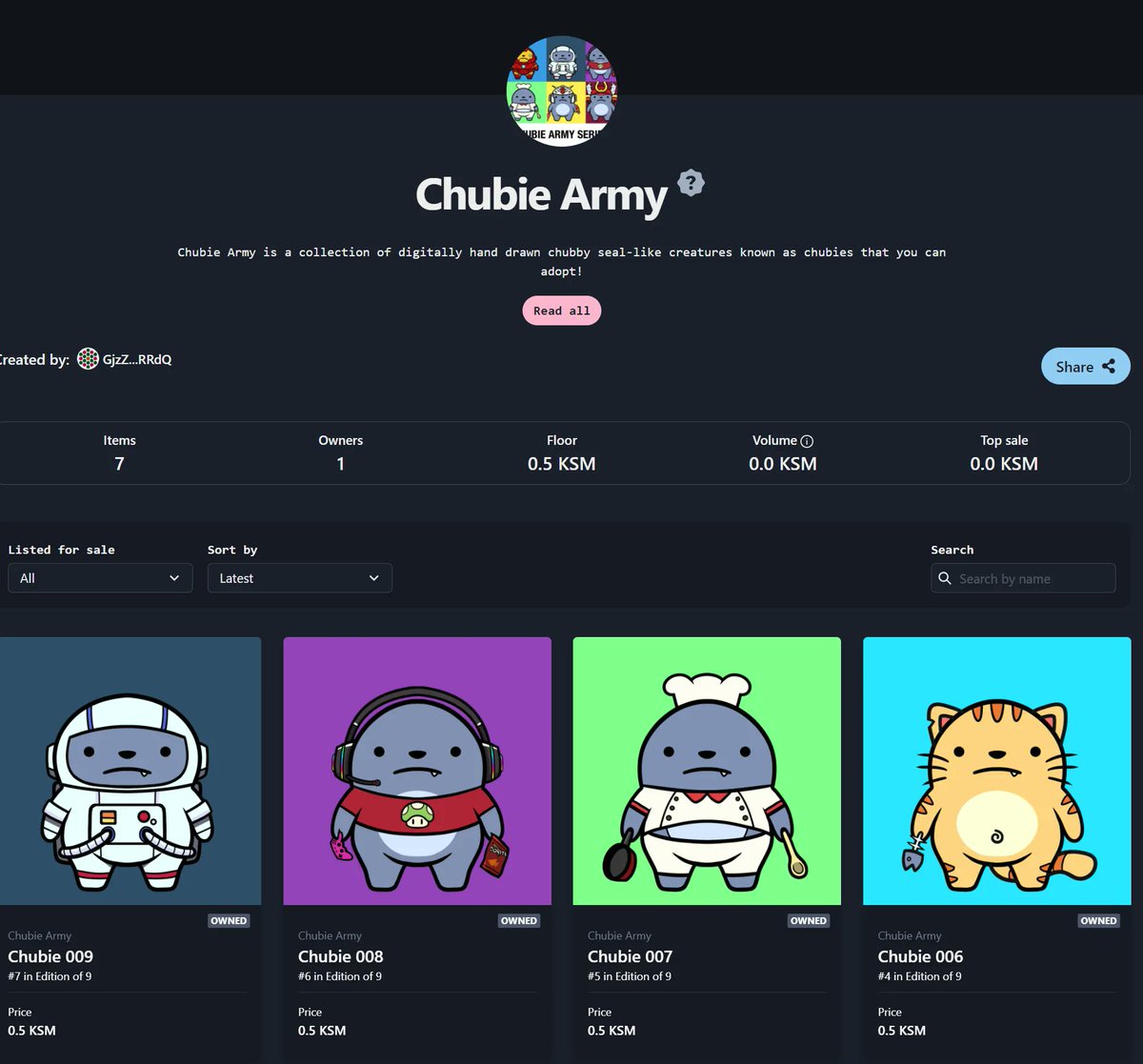 Shenzi714's tweet photo. I created Chubie Army collection at @RmrkApp 🎨

Floor price 0.5 $KSM per Chubie

https://t.co/QiIsStVYla https://t.co/LNfzj8wJAl