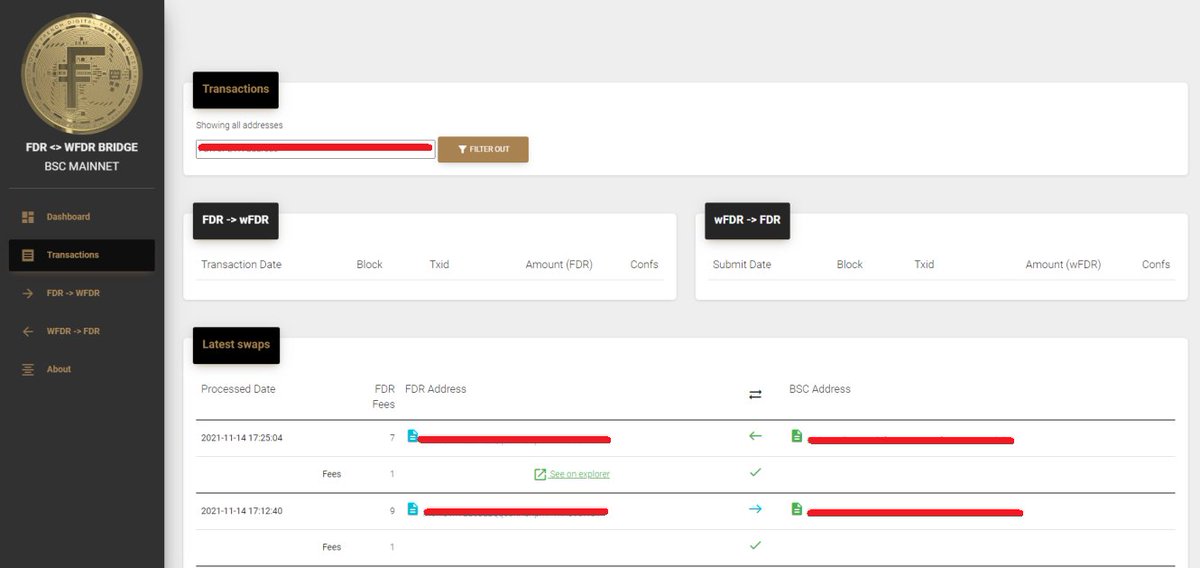 Smart Contract ✅
Bridge BSC ✅
$WFDR ✅

Stay tuned ! 

👉 Discord discordapp.com/invite/SzPexPp
👉 TG (FR) t.me/FDR_Project_FR
👉 TG (ENG) t.me/FDR_Project_EN

#fdr #staking #masternodes #bridge #bsc #token #wfdr #metamask #ledger