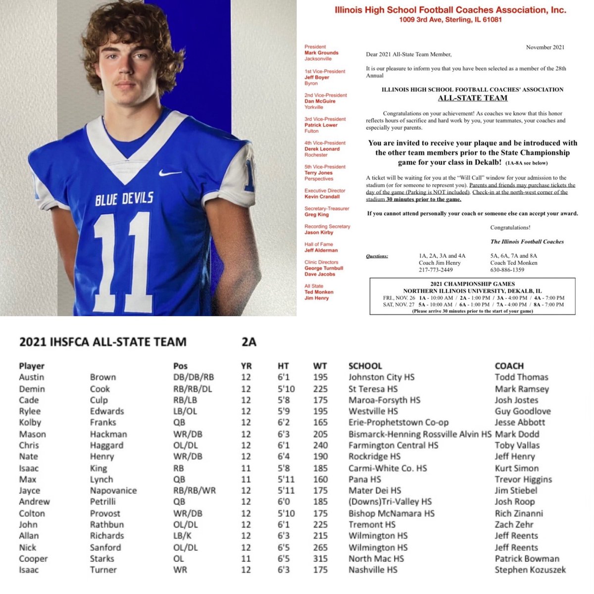 Michell88510587's tweet photo. Congratulations Mason! 
So Proud Of You 💙🏈
2021 IHSFCA ALL STATE TEAM @hackmanmason11 https://t.co/Lz9nS58hqR