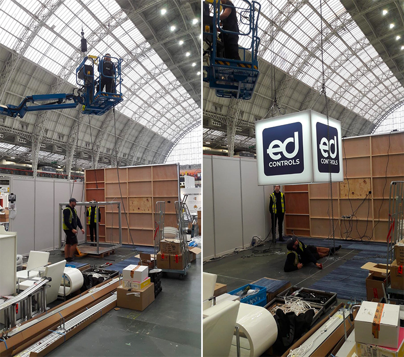 EdControlsUK's tweet photo. Our stand builders are making our vision a reality! We're excited to be back at face-to-face events this year, kicking it off with @LondonBuildExpo💪 Drop by stand D64 for live demos and info on how you can work smart and save time with #EdControls 💥🛠 #LondonBuild2021 #snagging https://t.co/Yktd6DbOIL