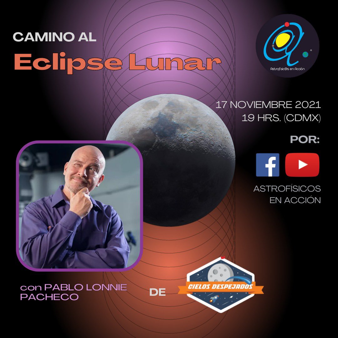 cdespejados's tweet photo. ¡Mañana! Camino al Eclipse Lunar con nuestros amigos de @AstrofisicosA a las 19 hrs hora de México.

¡No se lo pierdan!

Enlaca para la transmisión: https://t.co/kGGagM6pwg https://t.co/PXAD5uuLn8